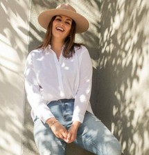 NEW RYLLACE PLUS SIZE EVERYDAY LUXURY WHITE BUTTON FRONT LINEN TUNIC TOP SZ 18