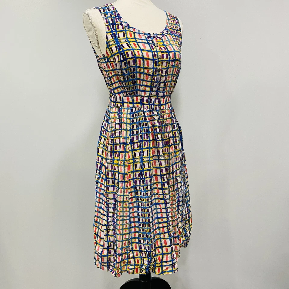 Vestido PLENTY Tracy Reese 0 Anthropologie Estampado Geométrico Sin Mangas Ajuste y Acampanado Foto 3 de 4