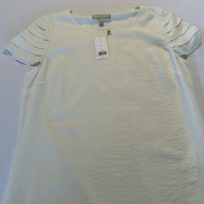 Banana Republic Ivory Satin Blouse Pleated Sleeve Top Size 10 NWT