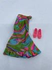 Vintage Barbie Swirly Cue #1822 Pink Green Blue Dress W/ Japan Shoes