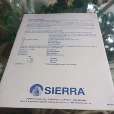 Sierra 3D Animated Adventure Game Reference Card For MS-DOS Instruction Manual