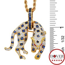 Estate Diamond Sapphire 18K Gold Panther Brooch Pendant 12.5 Grams NR