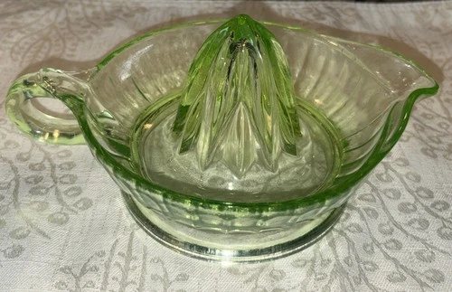 *Vintage Green  Uranium Depression Glass Citrus Juicer