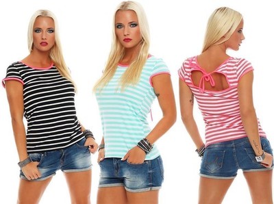 Damen Sommer Shirt Top Longshirt Gestreift;