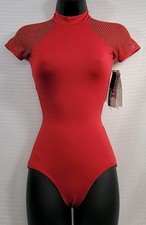 Body Wrappers Premiere Scarlet Mesh Cap Sleeve High Neck keyhole Back Leotard XS