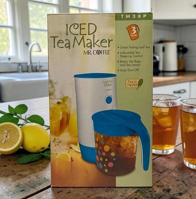NEW Mr Coffee ICED TEA MAKER 3QT Model TM38P BLUE Adjustable Steeping Control