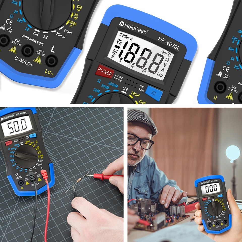 Digital Multimeter 2000pF~200uF Capacitance Inductance hFE Tester Ohm
