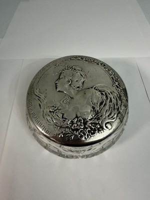 Art Nouveau Sterling Silver and Cut Crystal Powder Jar by Gorham dated 1900