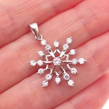 925 Sterling Silver Round-Cut C Z Snowflake Charm Pendant