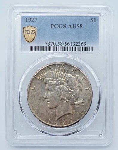 1927-P Peace Silver Dollar PCGS AU58 Gold Shield Label - T383