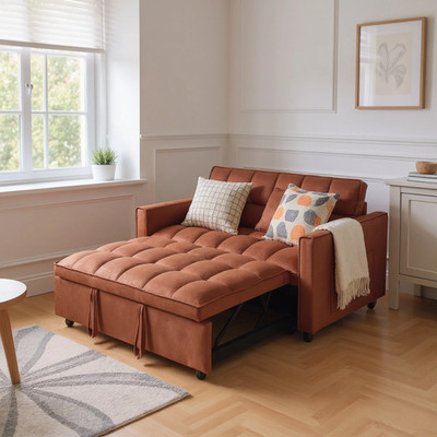 51.1 Inch Convertible Sofa Bed, Velvet Loveseat Sofa with Foldable Sofa Bed, ...