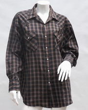 Vintage Plains Western Wear Shirt Mens XL Black Plaid Pearl Snap Cowboy