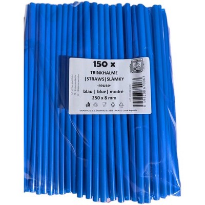 150 Blaue Jumbo Strohhalme 8x250mm Mehrweg Trinkhalme Kunststoff Party