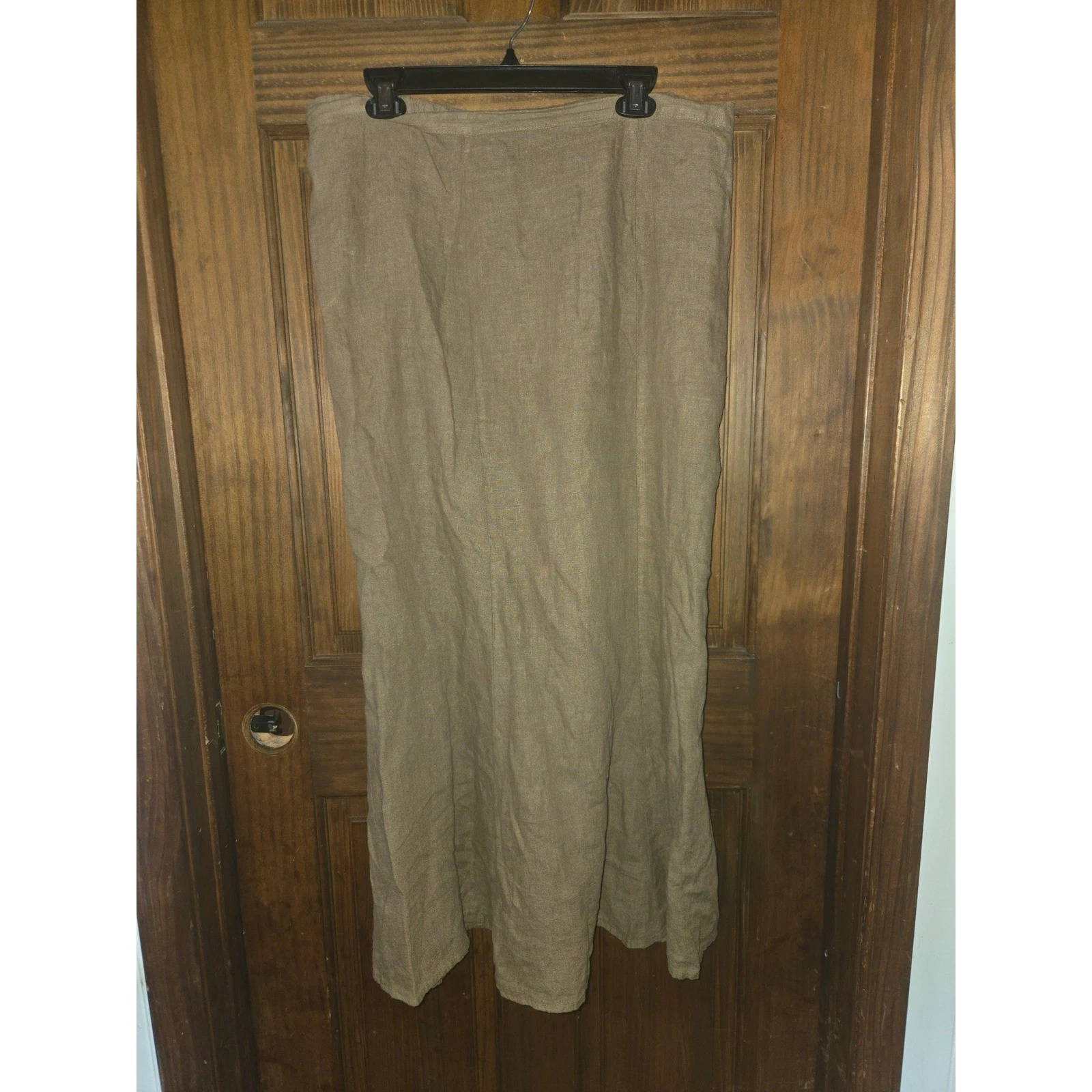 Mosaic Women 100% Linen Maxi Skirt khakiki Elastic Waist Boho Casual Long