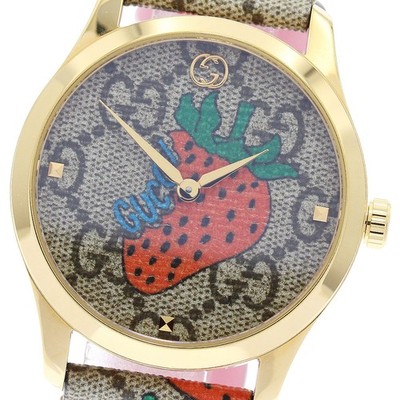 GUCCI G timeless 126.4/YA1264133 Brown / Red Dial Quartz Ladies Watch_912550
