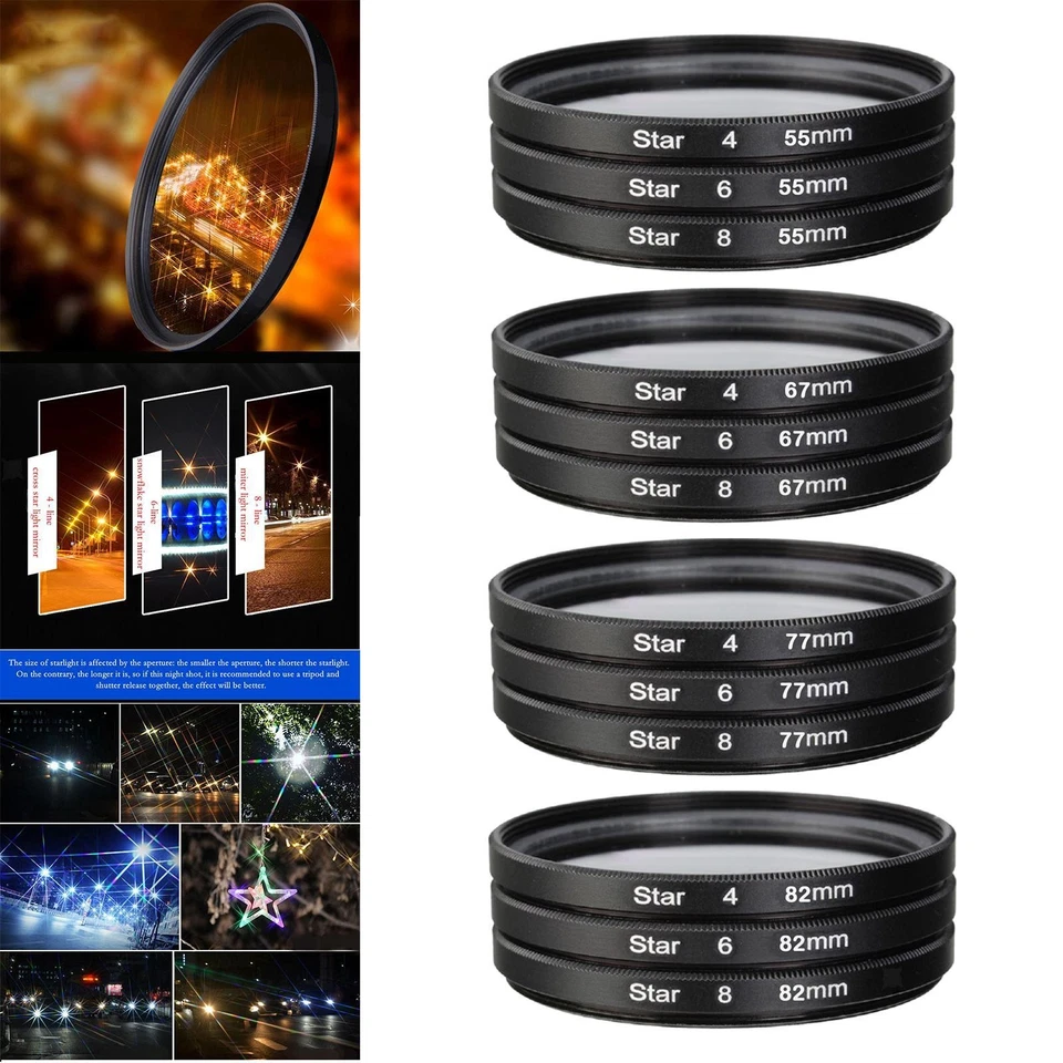 Ensemble de 3 filtres d'étoiles pour appareil photo reflex numérique, avec sac