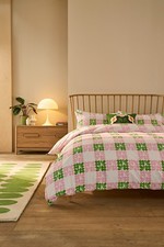 Orla Kiely Floret Check 100% Cotton Duvet Cover Set In Dill Pink