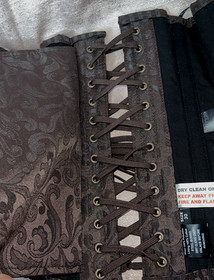 Sz 30 Brown Brocade Brass Swing Clasp Steel Boned Corset Over Breast Steampunk