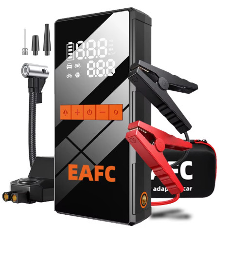 Démarreur de voiture 12V avec pompe à air intégrée et batterie nomade noire