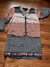Zara Basic Blue Orange Paisley Geometric Shirt Dress Medium