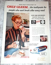 1956 Gleem Vintage Print Ad Toothpaste Fresh Breath Brush Woman Lunch Sandwich