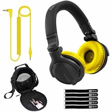 Pioneer DJ HDJ-CUE1BT Black Wireless Bluetooth Headphones Yellow Ear Pads  Case