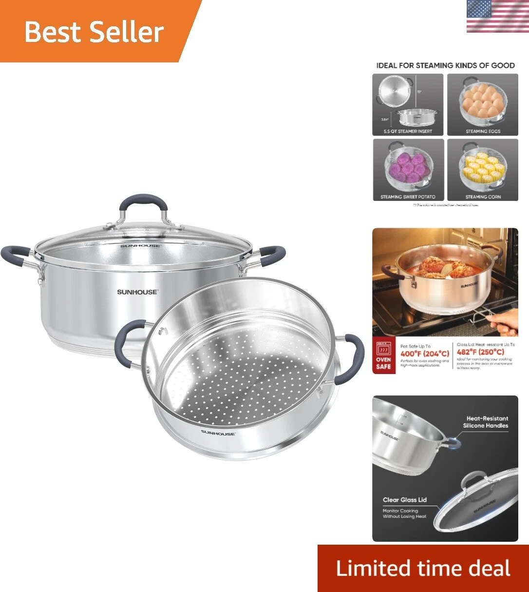 5.5 Quarts Steamer Pots With Lid 2-Tier Multipurpose Stainless Steel Steaming...
Opens in a new wind
