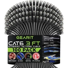 GearIT 100-Pack, Cat 6 Ethernet Cable Cat6 Snagless Patch 3 Feet - Snagless RJ45