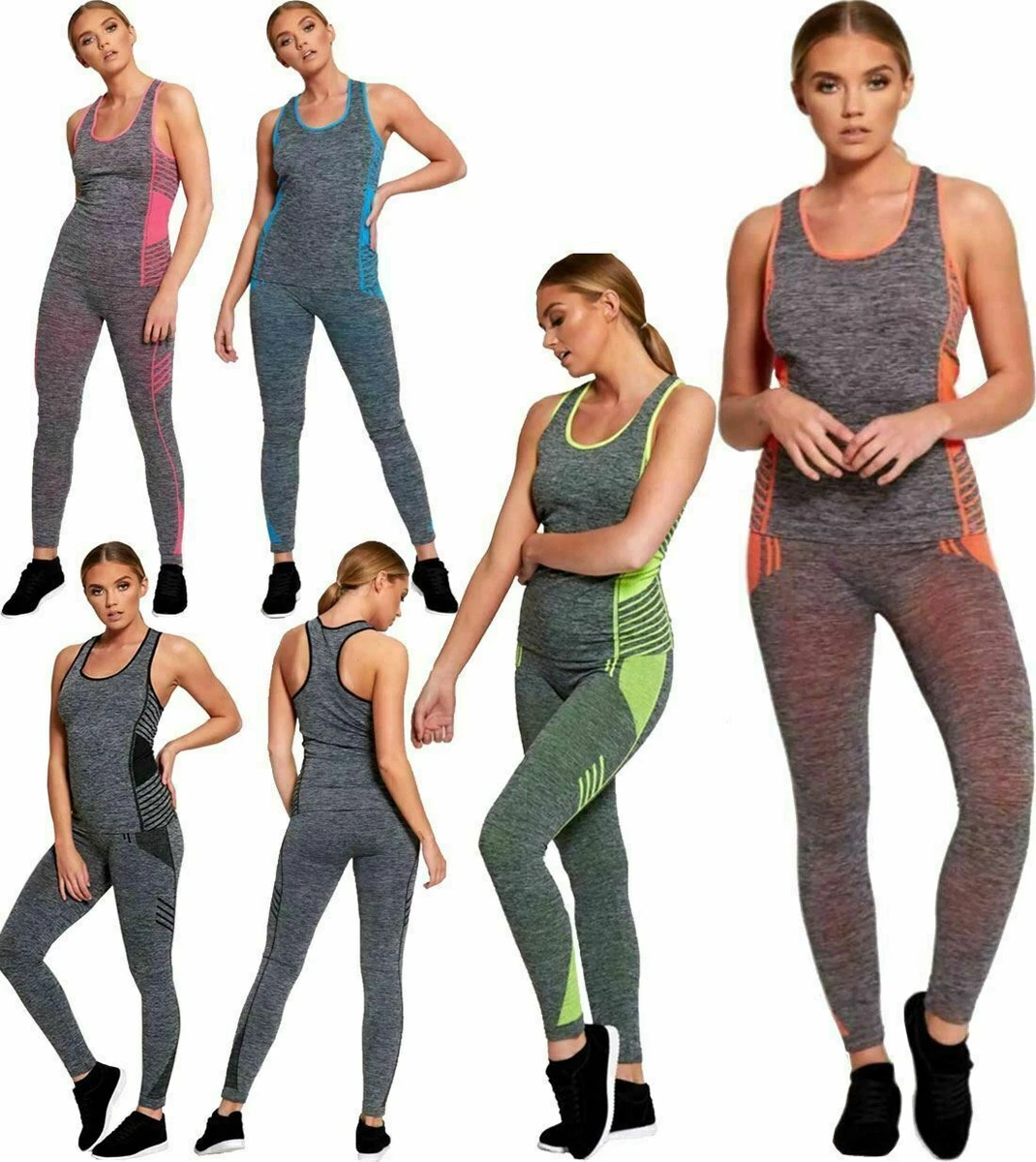 Ladies Gym Wear Womens Fitness Workout Sports Clothes Yoga Vest & Leggings  Set