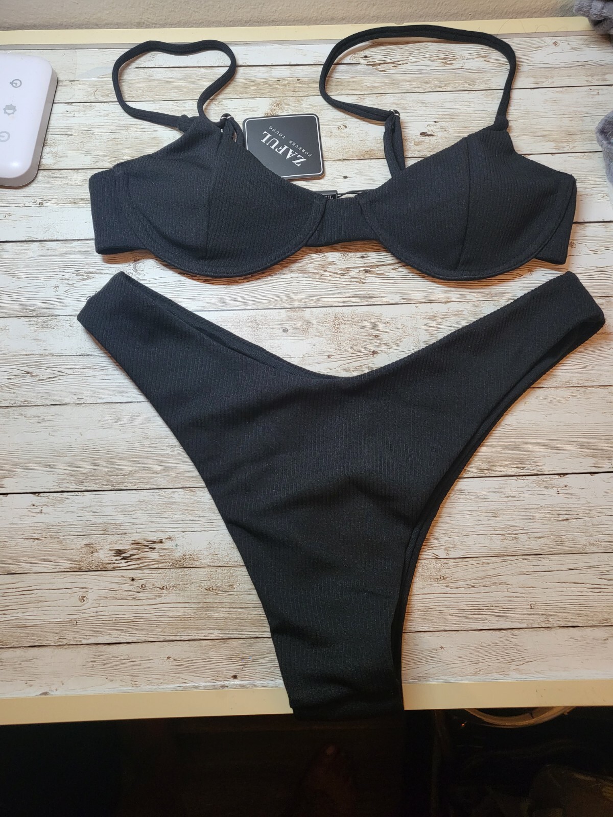 Bikini para mujer Zaful talla 6 NUEVO traje de baño verano alambre negro-image