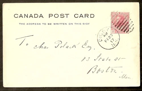 Canada Post Card from Digby for Boston 1917, very nice postmark