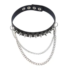 Fashion Punk Spike Rivet Chain Neck Collar Halloween PU Leather Choker Necklace