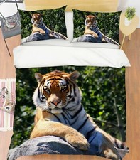 3D Lazy Tiger S15 Animal Bed Pillowcases Quilt Duvet Cover Set Queen King Sunday
