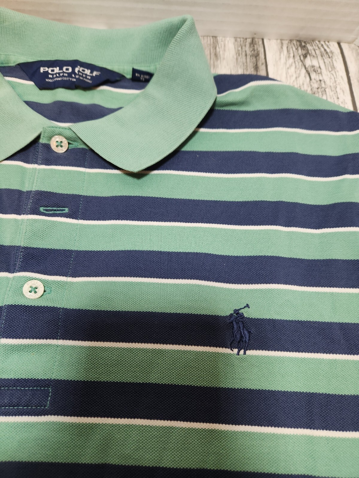 Polo Golf Ralph Lauren Shirt Men’s Large Green And Navy  Pima Cotton thumbnail 5