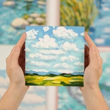 Oil Painting Original Prairie Landscape Wall Art Impasto Cloud over Field Small