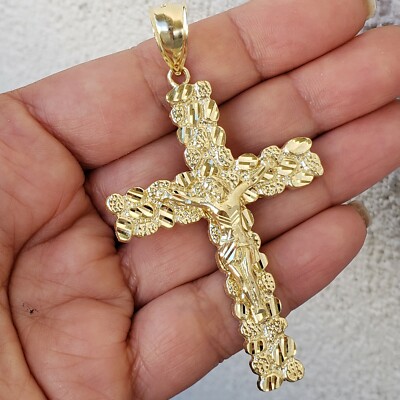 Big real 10k yellow gold jesus crucifix 