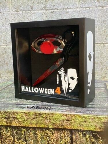 Halloween 4 IV Jamie Lloyd Michael Myers Máscara y Tijeras Reales Exhibición Caja de Sombra - Imagen 2 de 5