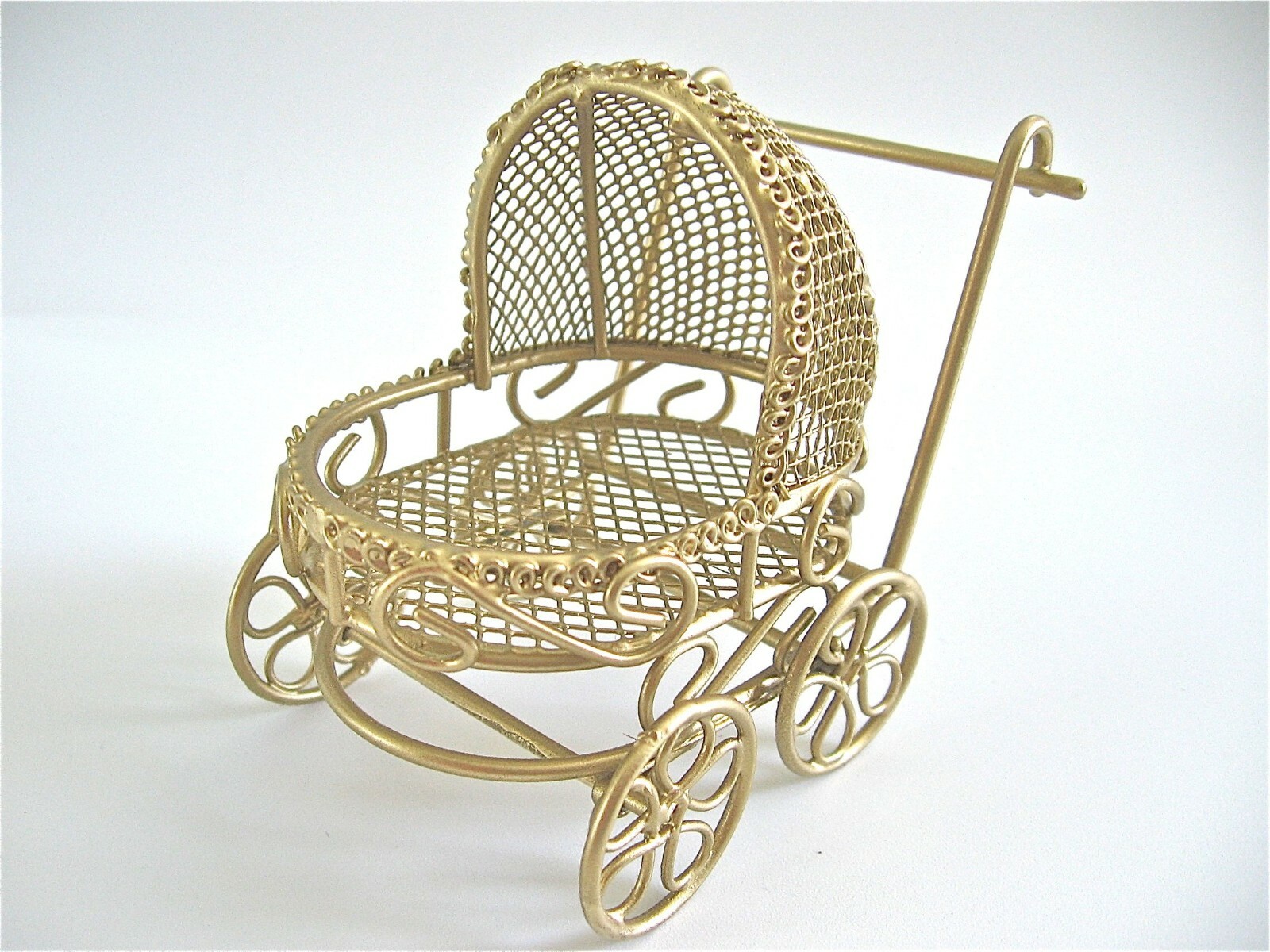 dollhouse doll house miniature BABY CARRIAGE BUGGY STROLLER GOLD METAL 