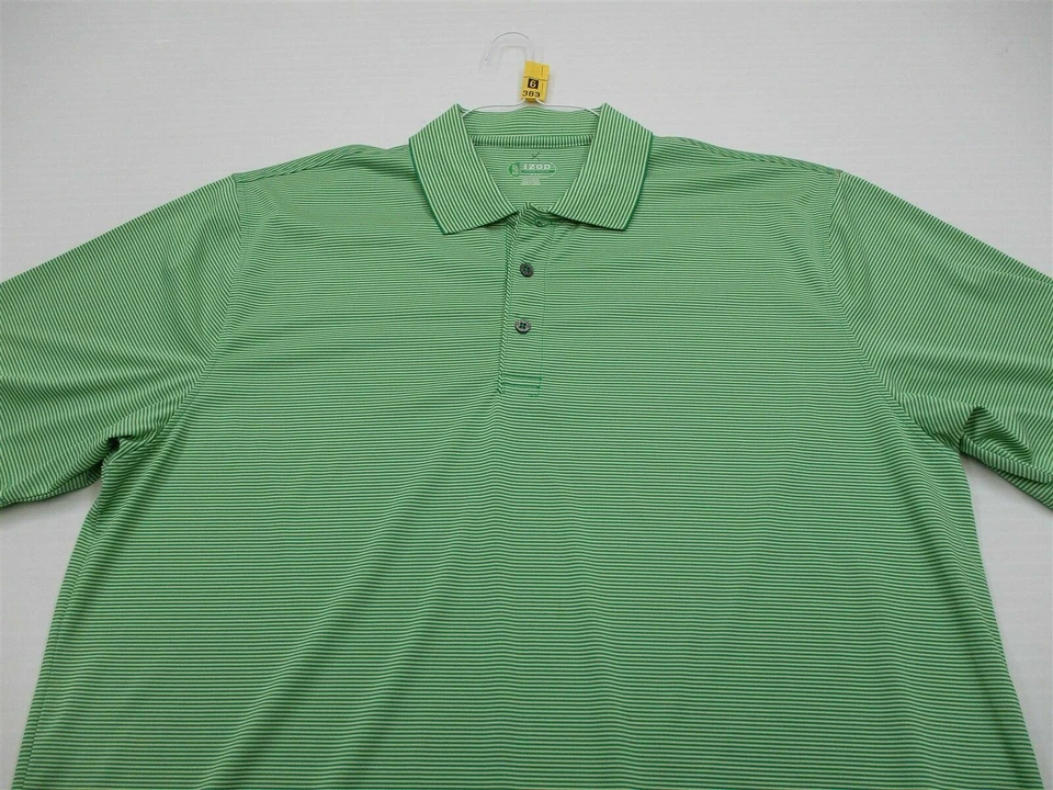 Camisa Polo IZOD Para Hombre Talla XL Atlética GOLF Manga Corta Verde Rayas Foto 2 de 4