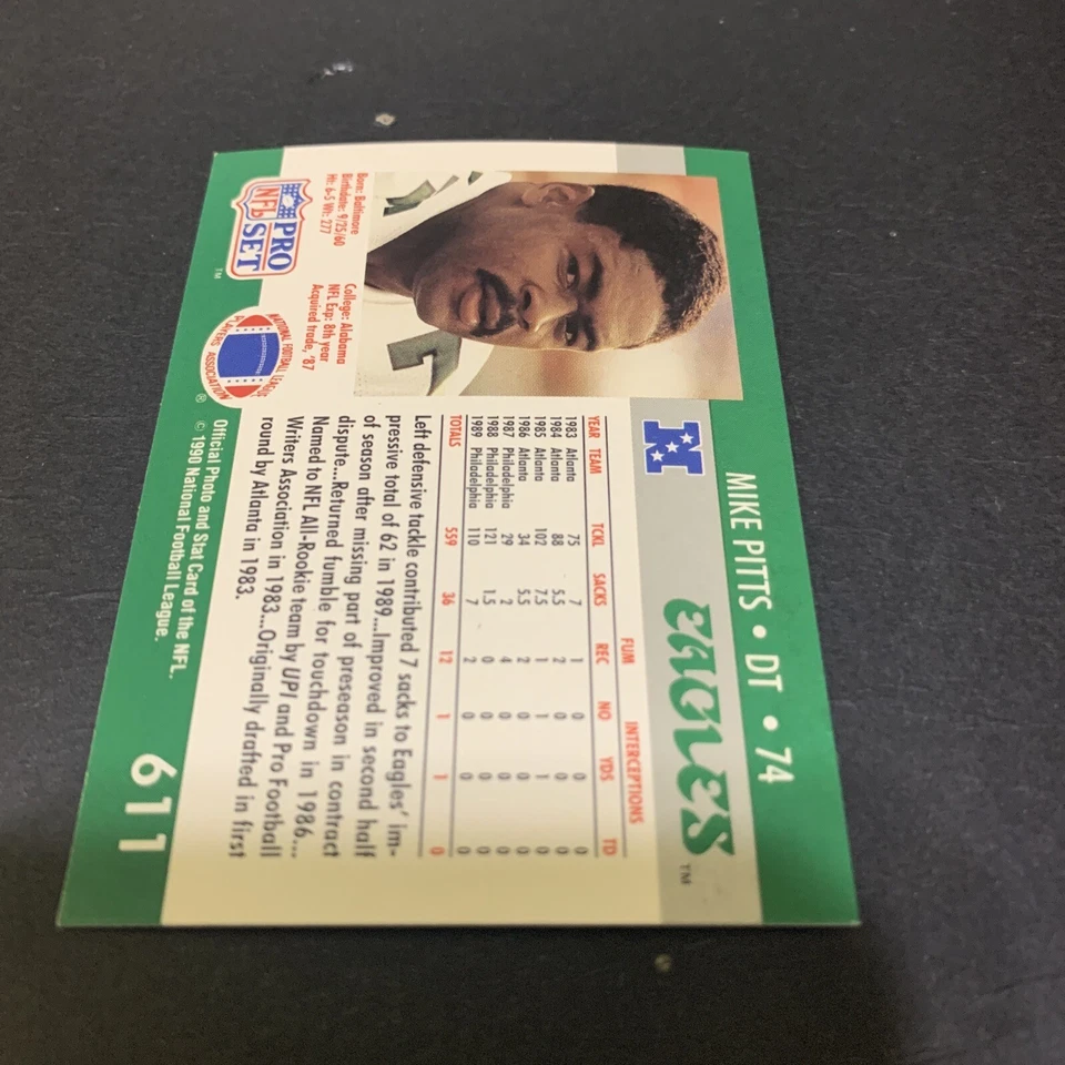 1990 NFL ProSet Mike Pitts #611 - Image 4 of 4