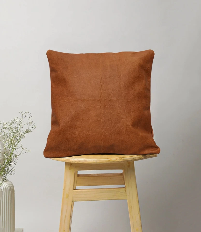 Throw Pillow Covers Genuine Leather Lambskin Sofa Decor Cushion Cases Soft Cover - Image 4 of 4