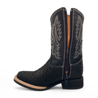 The Western Shops Kids Python Print Leather Square Toe Side Zipper