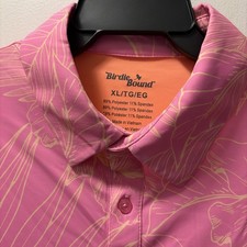 NWT Birdie Bound Polo Shirt Mens Golf Performance Pink Orange Sunset Palms XL