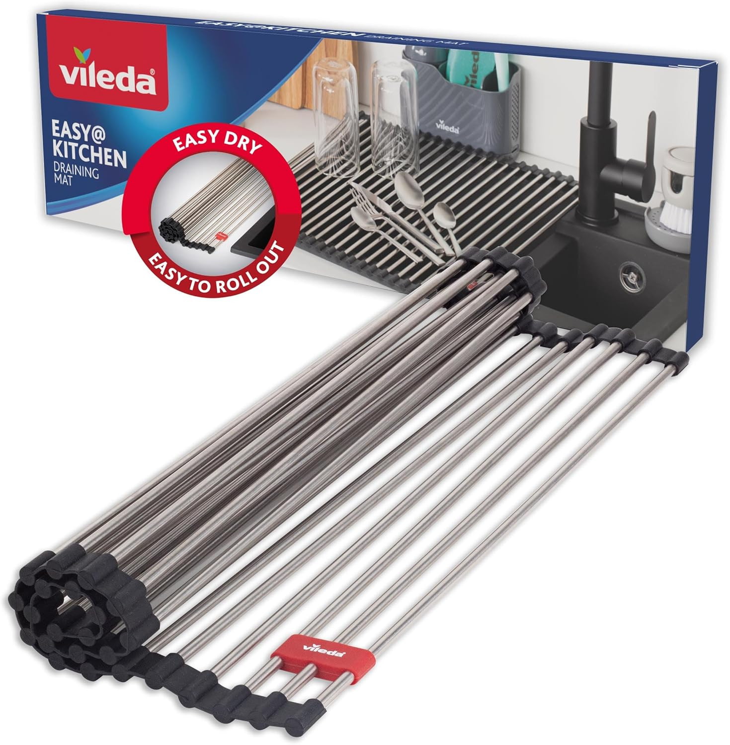 Scolapiatti Arrotolabile 45x40cm Acciaio Inox e TPE 24 Barre Salvaspazio