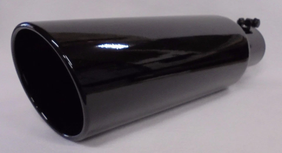 NEGRO BRILLANTE 2.5" ENTRADA 5" SALIDA 18" LARGO ÁNGULO LAMINADO DIÉSEL ESCAPE CAMIÓN PUNTA Foto 3 de 4