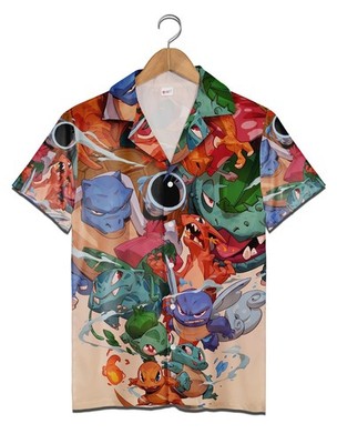 Pokemon Characters Aloha Shirt Cute Tropical Short Sleeve Button Up Shirt for Me