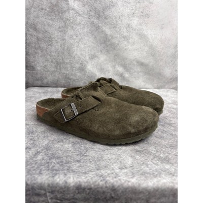 Birkenstock Boston Green Suede Shearling Clogs Shoes Sandals  display picture 3