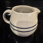 Vintage Glazed Stoneware Pitcher Creamer  Blue Stripe Smudged — photo 8