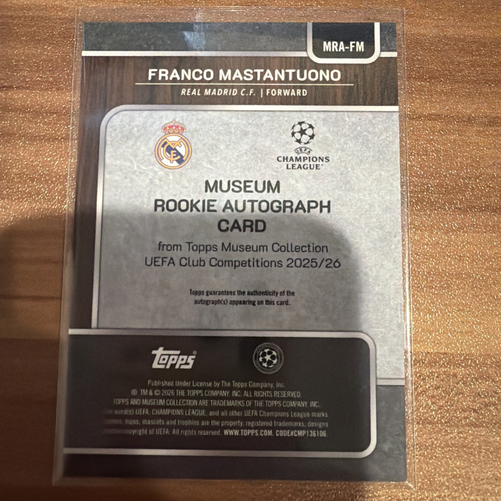 2025-26 Topps Museum UEFA Franco Mastantuono Rookie Auto RC /299 #MRA-FM Madrid view 2