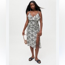 Urban Outfitters Women’s Ruched Midi Dress Black White Print S